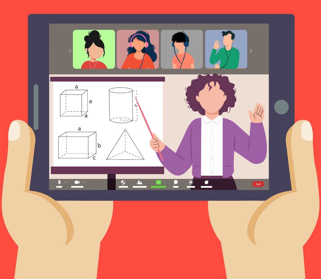 ilustração de um tablet passando uma aula de matemática na tela.